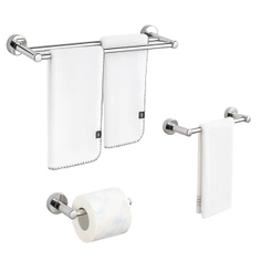 Lumai Kit Suportes de Banheiro 3 Acessórios Toalheiro Duplo - Porta Papel - Toalha de Rosto Aço Inox