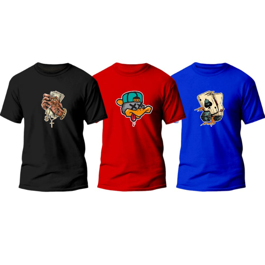 Kit 3 Camiseta Masculina Estampada Algodão em Oferta na Shopee