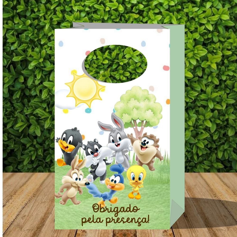 Lembrancinha Baby looney toones menino -Sacolinha P PEGUE E MONTE para festa infantil-caixinhas- sacolinha surpresa