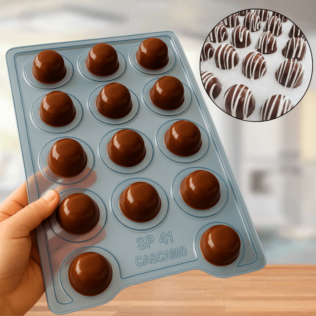 Forma Bombom Trufa Trufão Chocolate 20g 30g 40g 45g 60g 85g Semiprofissional Especial c/ Silicone (3 partes) BWB em Oferta na Shopee