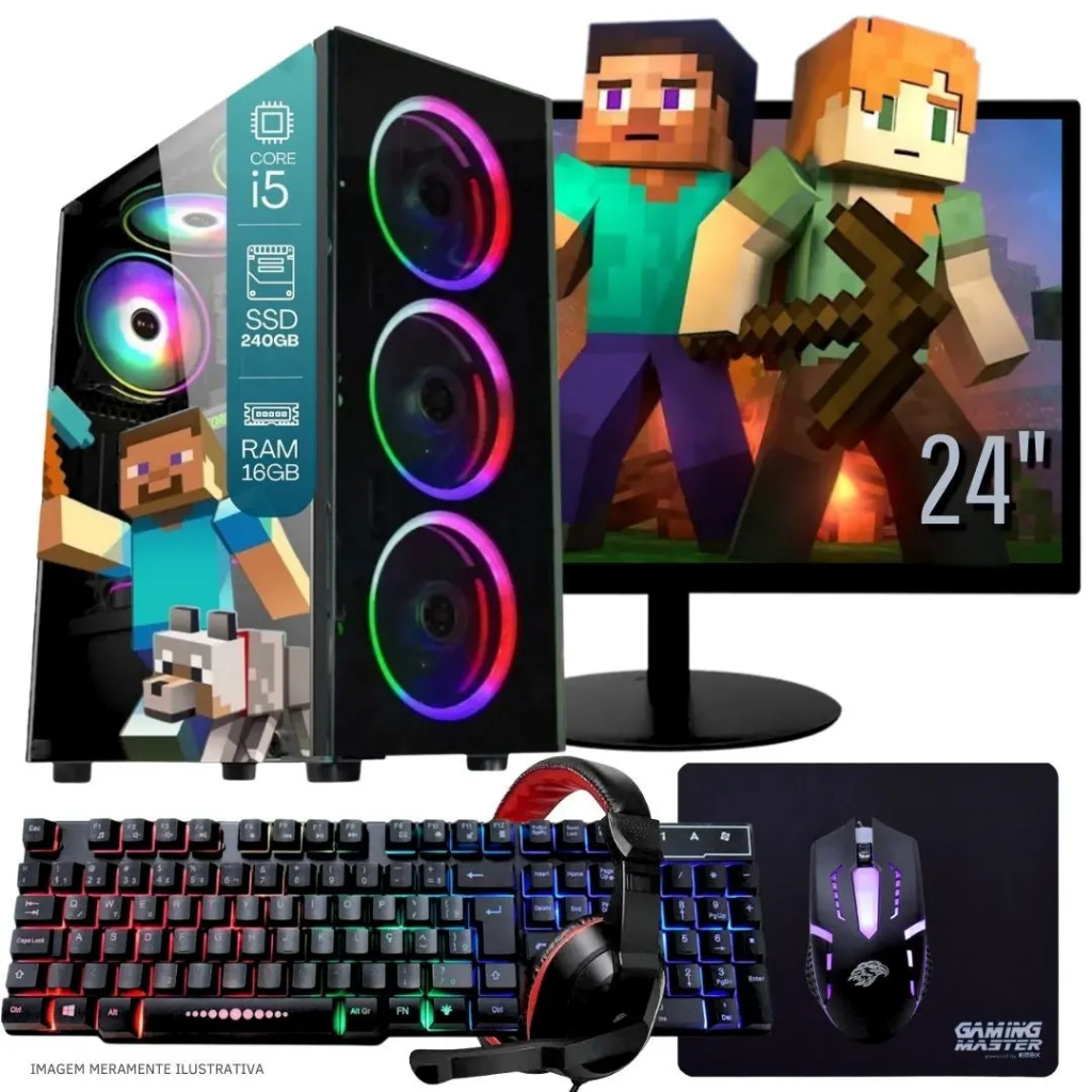 computador i5 cpu gamer 8g ssd128g +hd500 tela 19' video gt610 2g roda corel et gta5 off cs mine LOL
