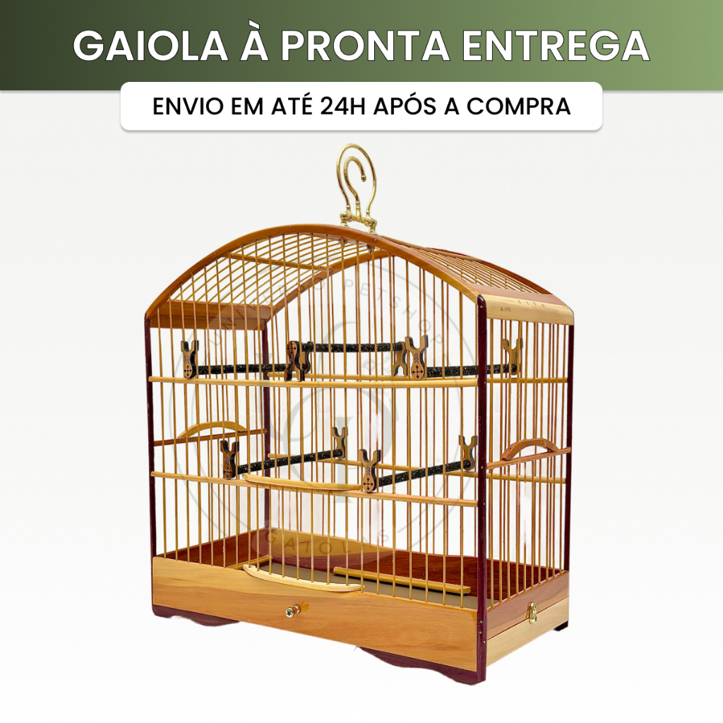 Gaiola de Coleiro 34cm Torneio Semi Luxo Madeira Fibra Papacapim Coleirinha Coleira