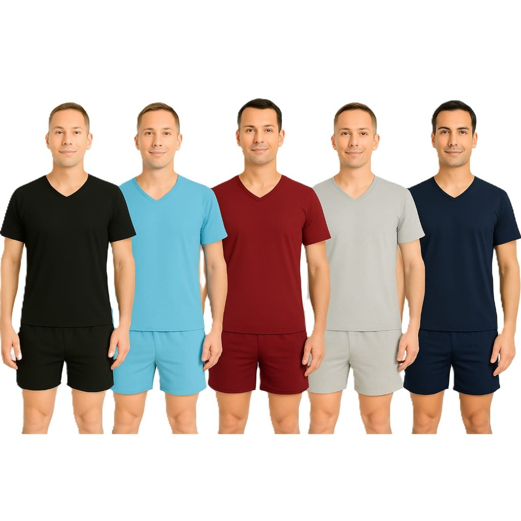 kit 2 Pijama Masculino Verão Camisa Manga Curta com Short Liso Atacado Pijama Manga Curta verao
