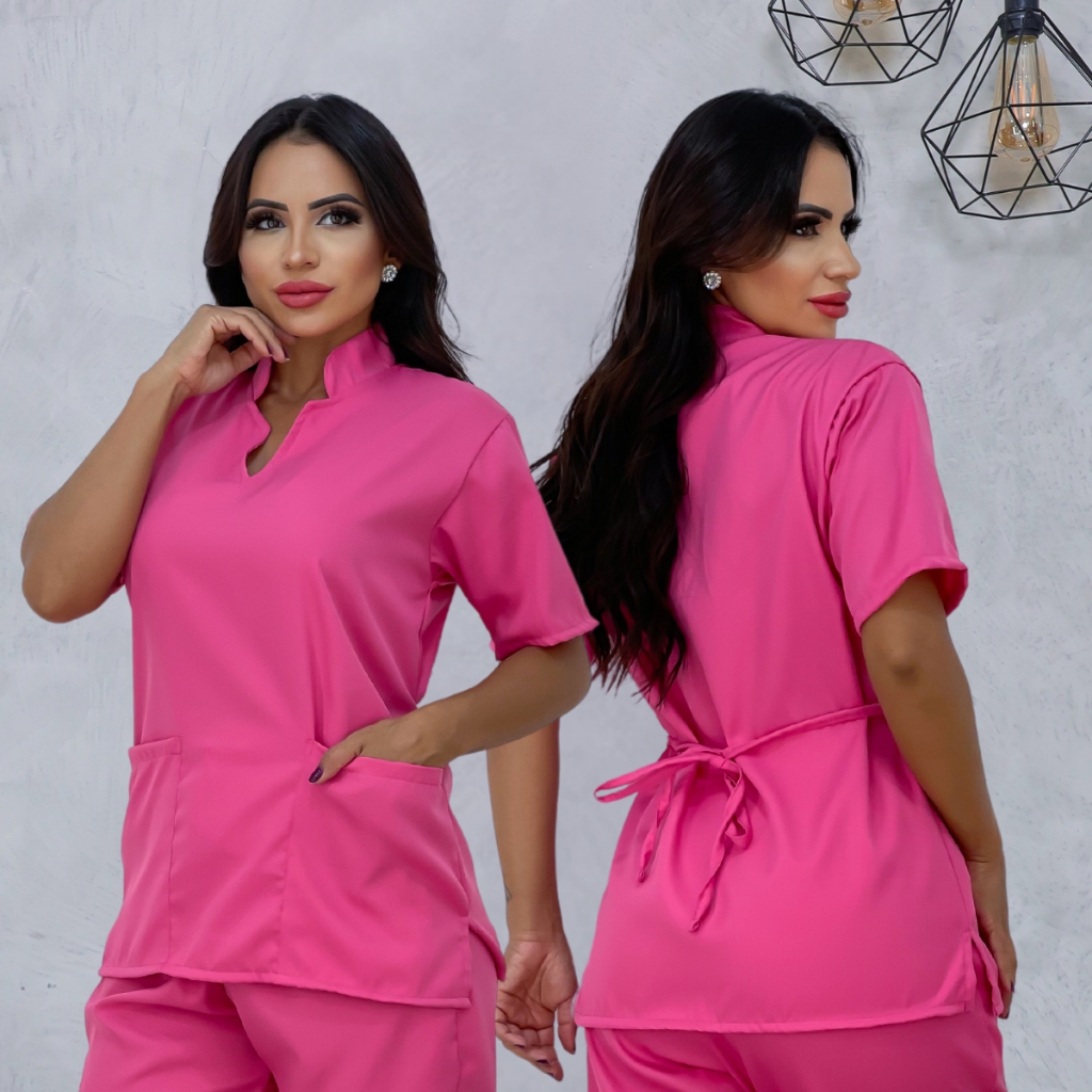 Bata Blusa Hospitalar Oxford Cores Liso Toque Macio Não Amassa Ajustável Moderno Hospital em Oferta na Shopee