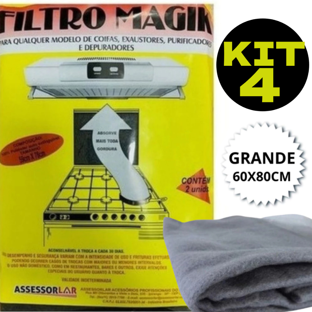 Kit 4 Filtro Para Coifa Depurador Exaustor Sugar Manta Universal