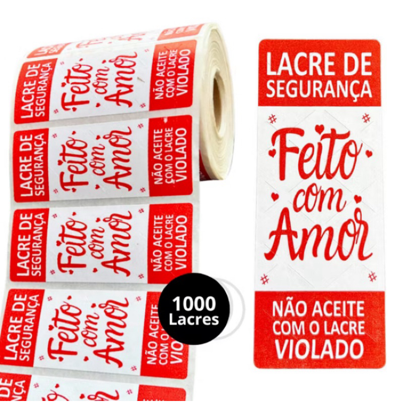 Lacre de Segurança Adesivo "Feito com Amor" Delivery 9x3,5cm em Oferta na Shopee