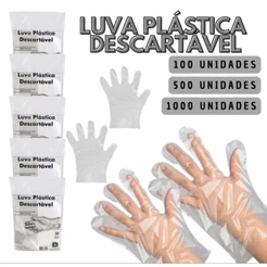 Luva Plástica Transparente Descartável - 100/500/1.000 unidades.