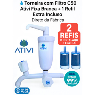 💧 Torneira com Filtro C50 Ativi Fixa Branca + 1 Refil Extra Incluso | Direto da Fábrica em Oferta na Shopee
