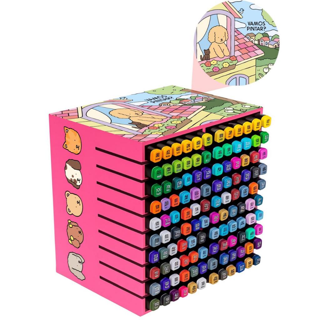 SUPORTE Organizador de 120 Canetinhas Touch - Azul ou Rosa - *Vai MONTADA*