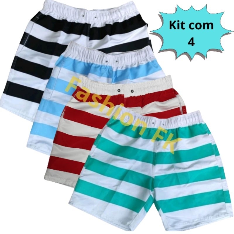 Kit com 4 Short Tactel Masculina Bermuda Mauricinho Secagem Rápida Lazer  ,  Academia e Esporte