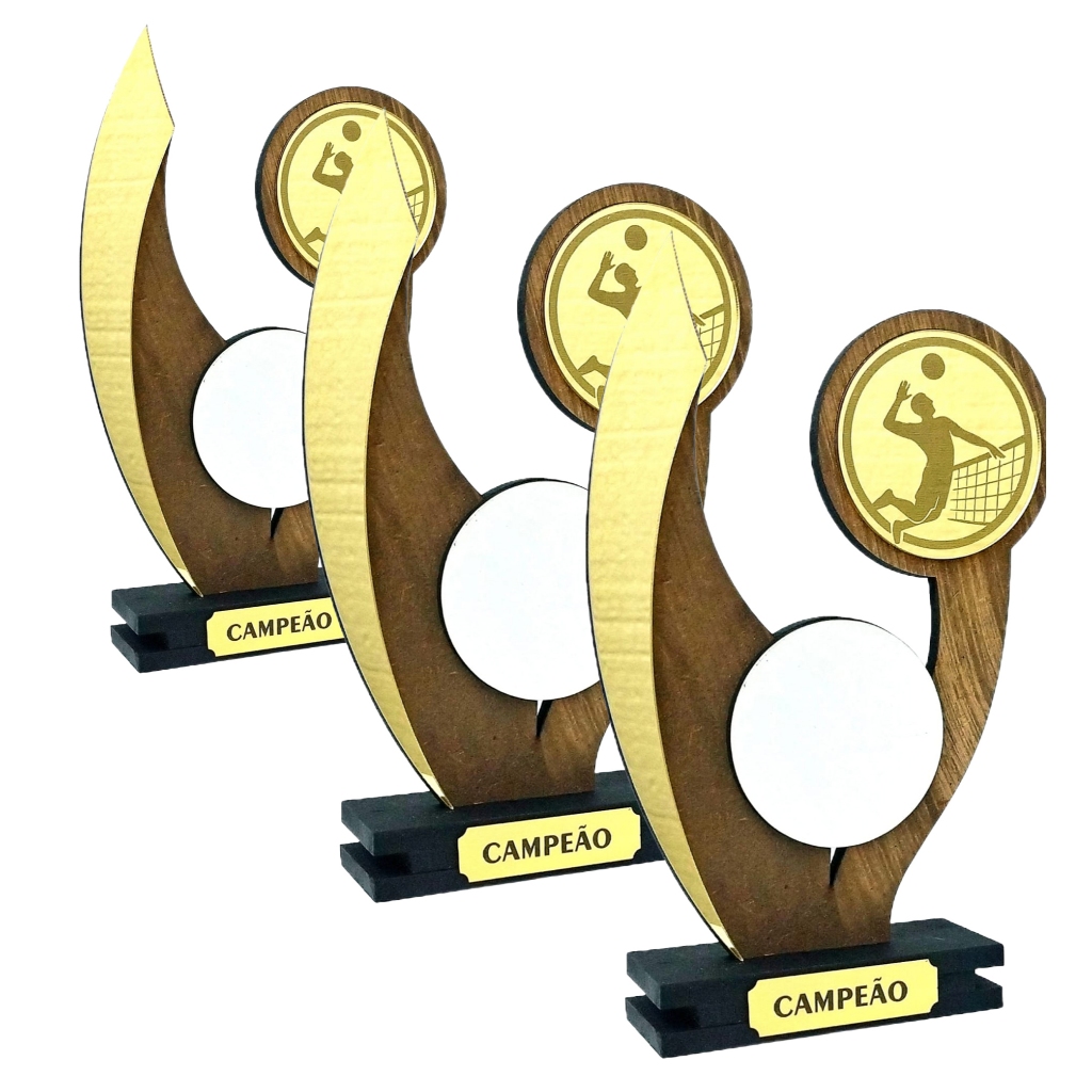 KIT 12 Troféus  para personalizar – VÔLEI - VÔLEIBOL- Design Moderno em Madeira e Acrílico