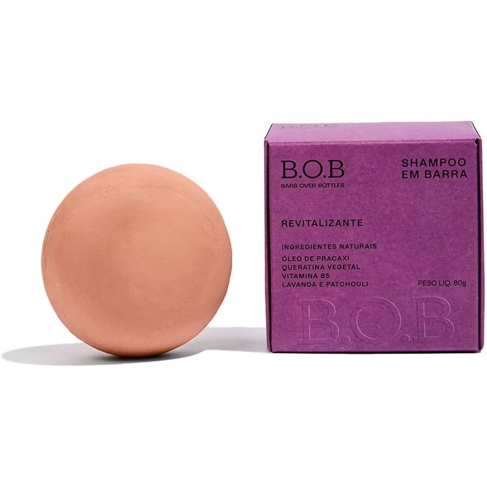 BOB Shampoo em Barra Revitalizante Natural Óleo de Pracaxi Cabelos Danificados Longa Duração - 80g