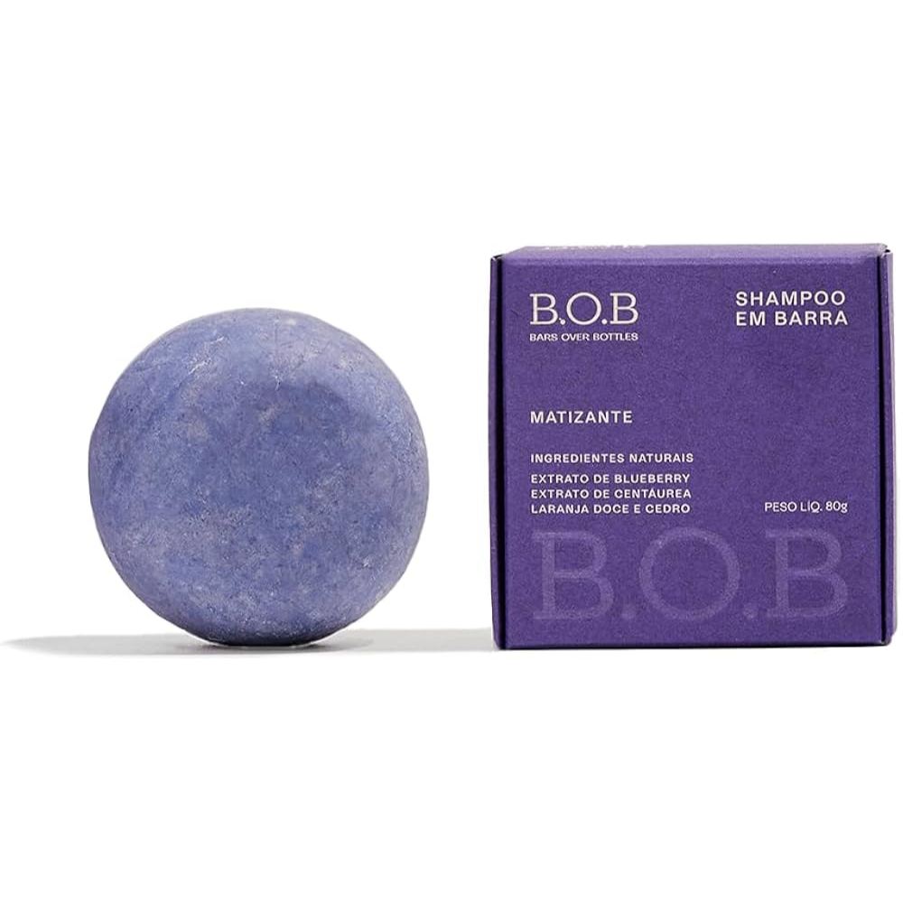 BOB Shampoo em Barra Matizante Natural Blueberry Argila Branca Cabelos Claros Longa Duração - 80g