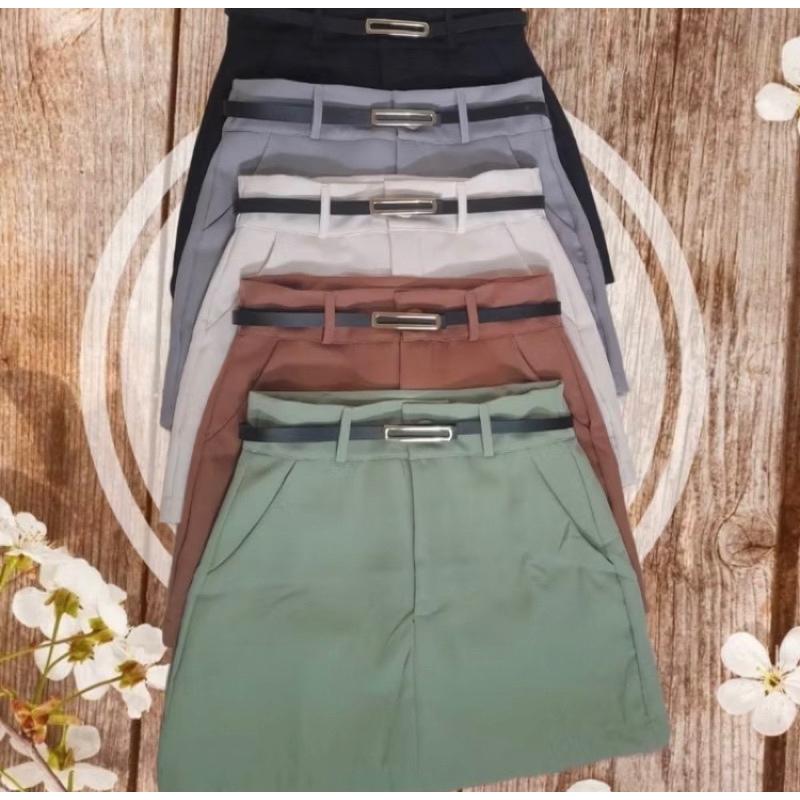 Saia Premium Z-ara em Alfaiataria Feminina Social Curta Cintura Alta com Bolso E sup de Cinto