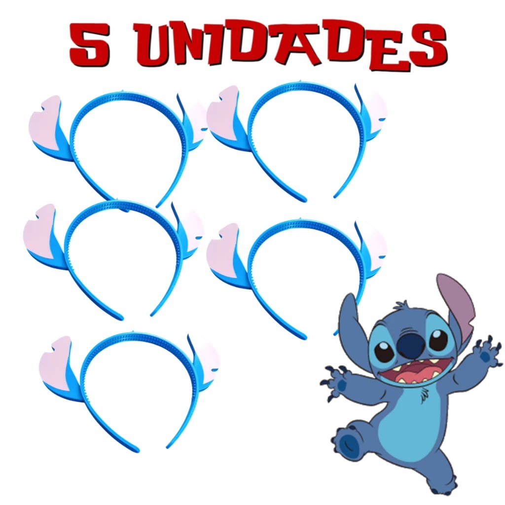 Kit 5 Tiaras Arquinhos Com Orelhas Stitch Personagem Festa