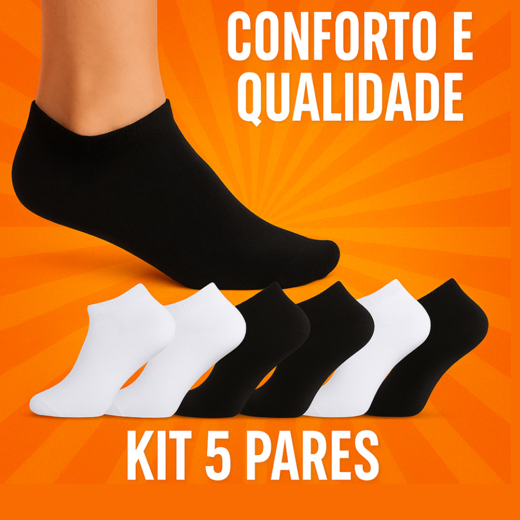 Kit 5 Pares Meia Soquete Unisex Feminina Masculina Algodão Confortável