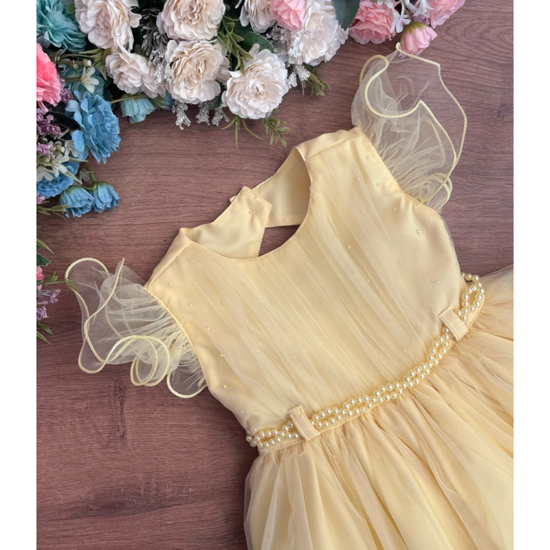 Vestido festa infantil amarelo luxo princesa daminha primeira cominhao RN a 3 anos