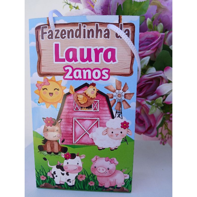 10/15/20/25/30/40Sacolinhas FAZENDINHA MENINA lembrancinhas personalizada com nome e idade