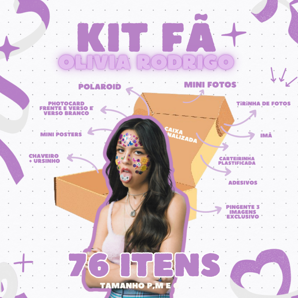 KIT FÃ OLIVIA RODRIGO [O VIRALIZADO] - ATÉ 76 ITENS - PHOTOCARD • ADESIVOS • CHAVEIRO