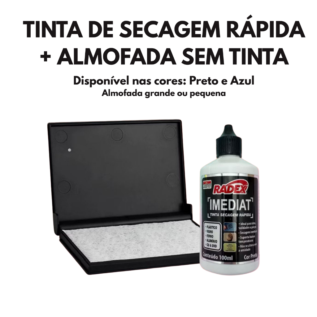 Tinta para Carimbo de Secagem Rápida l Plastico l Isopor l Vidro + Almofada Sem Tinta