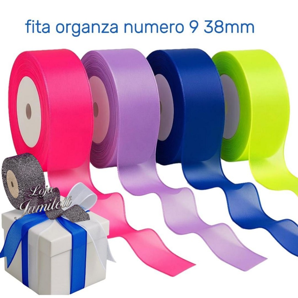 Fita de Organza Voal Premium N°9 - 38mm - 10m / 20m / 45m - Diversas Cores em Oferta na Shopee