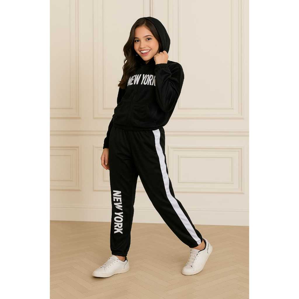 Conjunto infantil feminino de frio, roupa confortável e estilosa, ideal para escola, passeio, look juvenil e adolescente