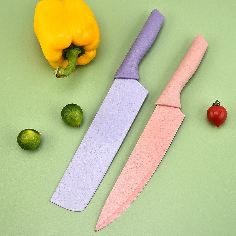 Jogo De Facas Inox Descascador E Tesoura 6 Peças Rosa De Cozinha Em Inox