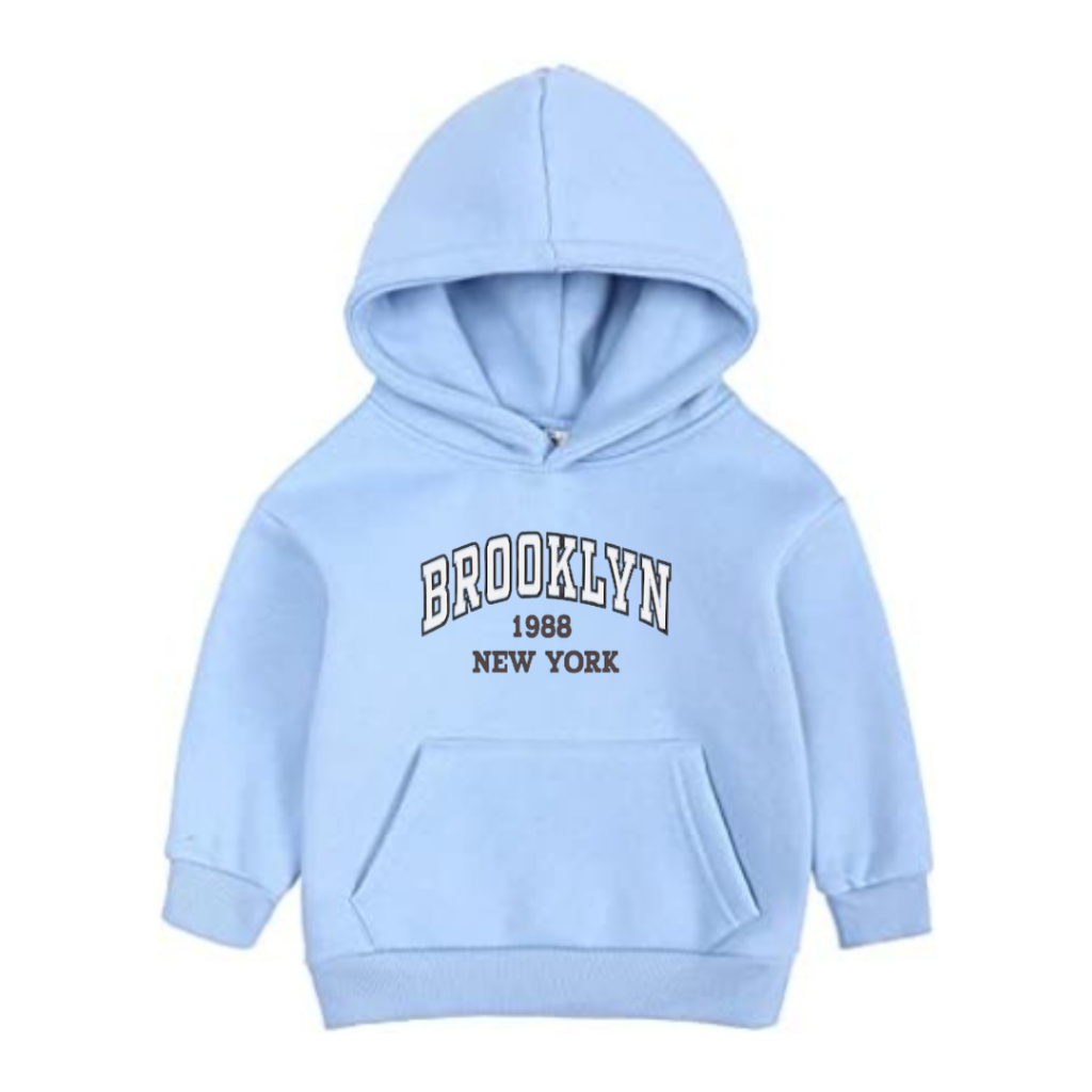 Moletom Infantil Brooklyn Blusa Canguru Frio Básico Casaco Feminino Masculino Flanelado Algodão