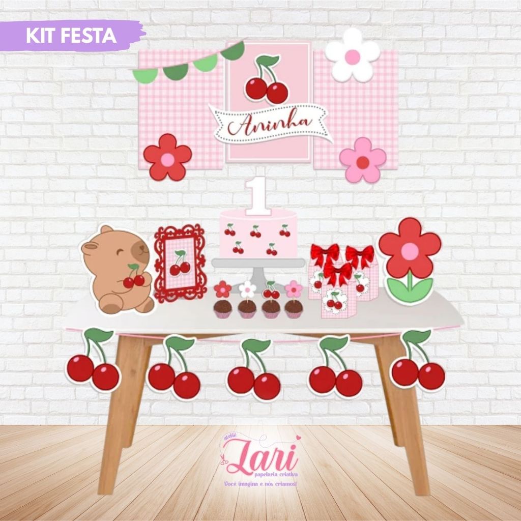 Kit Festa - 100 ITENS-CEREJINHA Personalizado Só um Bolinho | Mesversário Aniversário | Decoração