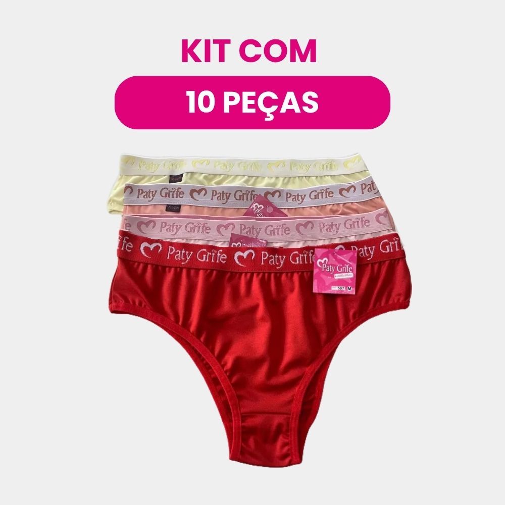 Kit 10 Calcinha Microfibra Cintura Alta Com Elástico Personalizado Atacado Revenda em Oferta na Shopee