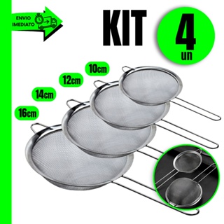 Kit 4 Peneira Aço Inox 16cm 14cm 12cm 10cm Para Sua Cozinha Restaurante Lanchonete Bar em Oferta na Shopee