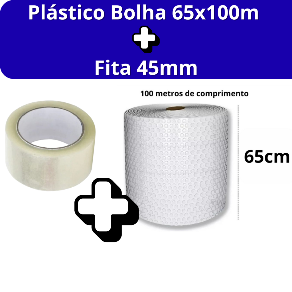 Plástico Bolha Bobina 65cm X 100 metros Mais Fita 45mm 100m Proteção Mudança E-Commerce 25 micras em Oferta na Shopee