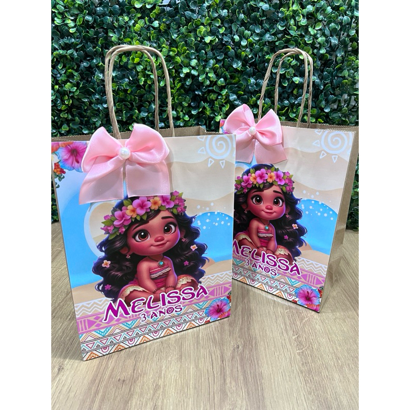 Sacola Kraft Personalizada 21x16 | Lembrancinha Festa Infantil | Tema Moana 15un