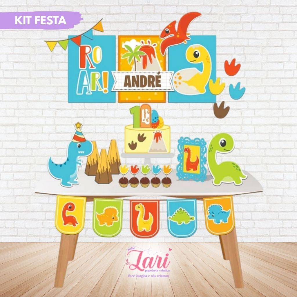 Kit Festa - 100 ITENS -DINO DINOSSAURO Personalizado Só um Bolinho Mesversário Aniversário Decoração