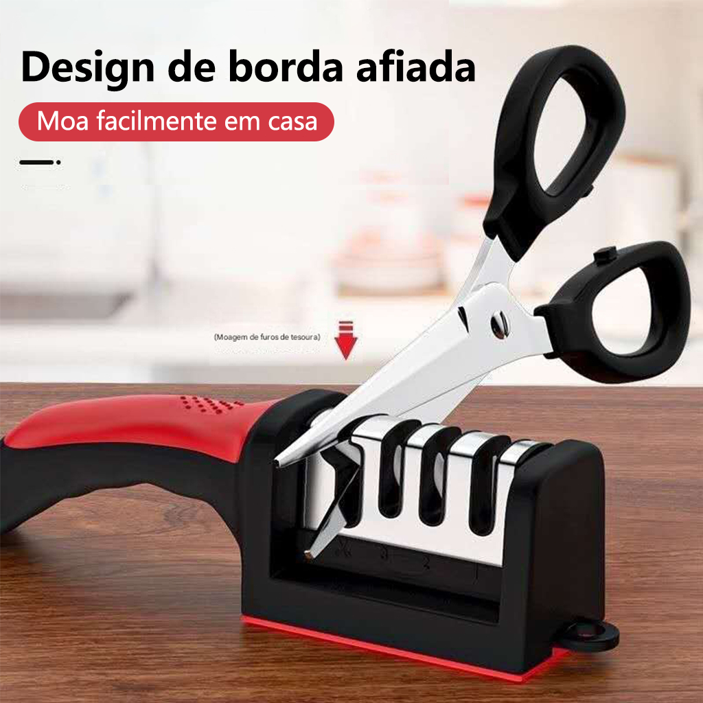 Amolador Afiador De Facas Em Aço Inox Base Emborrachada Profissional Com 3 Afiadores Cores-Q9
