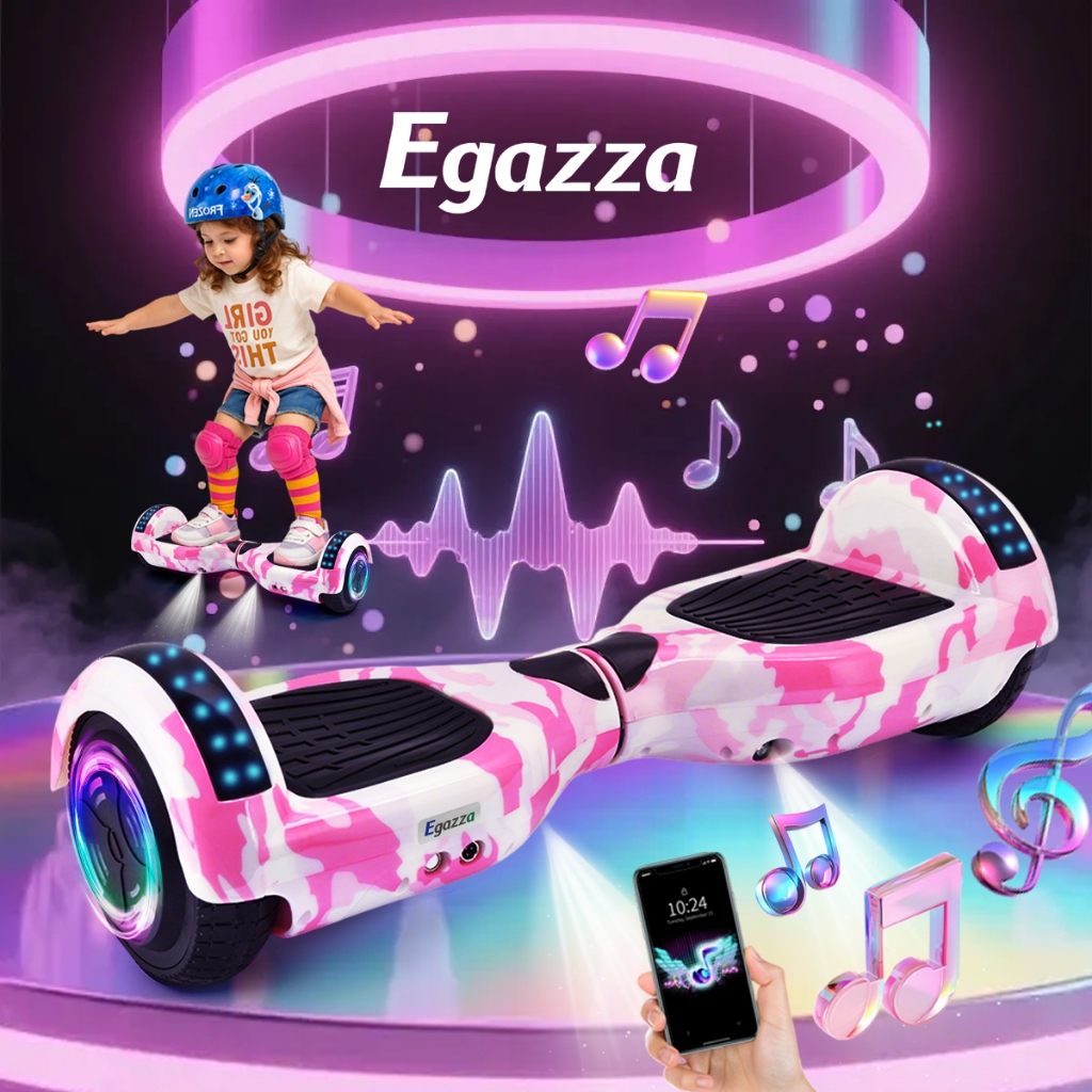 【Rodas Exclusivas】Egazza rosa Hoverboard LED Skate Eletrico Vem com Bluetooth de Alta Capacidade | Skate Inteligente