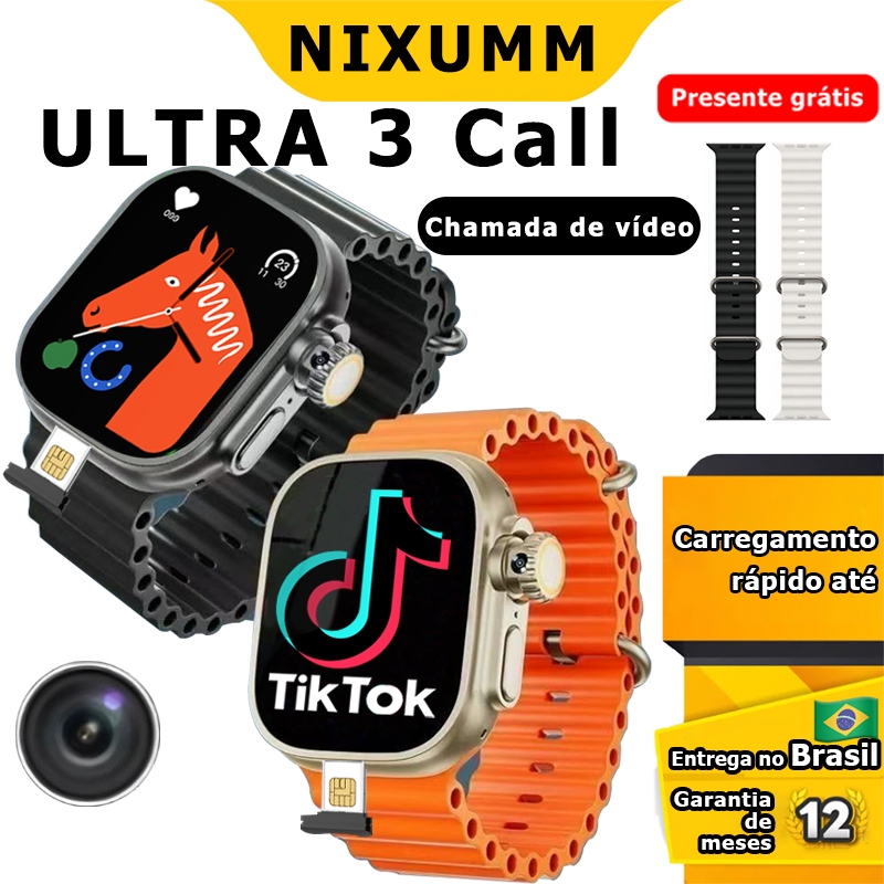 Relógio Smartwatch 4g/5g HW Ultra 3 Call Android Entrada Chip e Câmera Frente e Verso 16gb Memoria Interna e 4gb Ram
