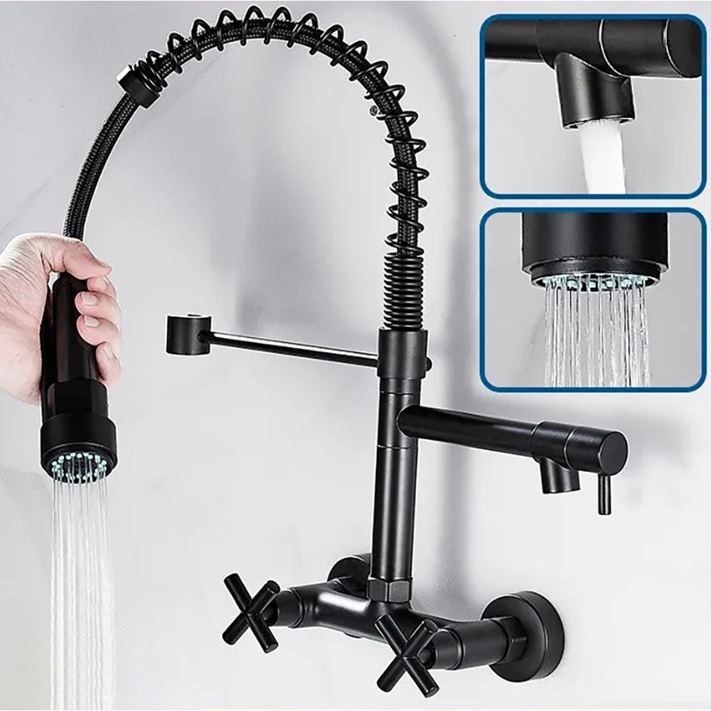 Torneira Preta Cozinha Gourmet De Parede Quente E Frio Duplo Comando Com Ducha Fosco Yesop em Oferta na Shopee