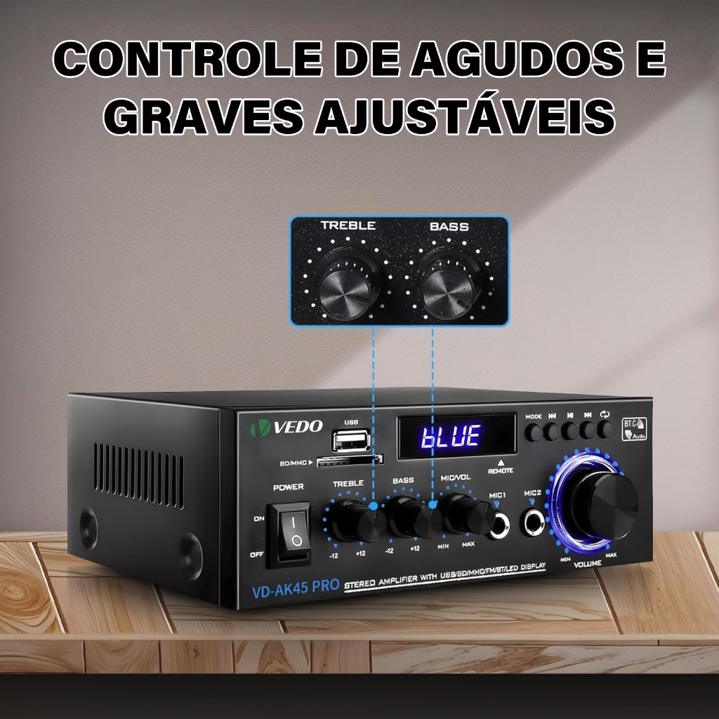 VD-AK45Pro Amplificador de receptores estéreo para áudio doméstico com Bluetooth 5.3, amplificador de potência de 2.0 - detalhe