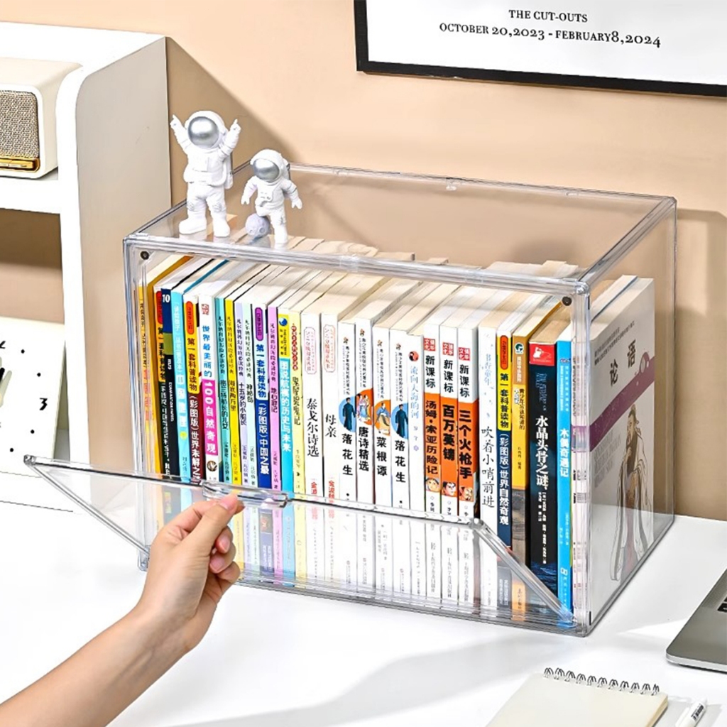 Caixa Organizadora Livros Grande Acrílico Transparente com Tampa Exposição Proteção Antipoeira e Empilhável em Oferta na Shopee