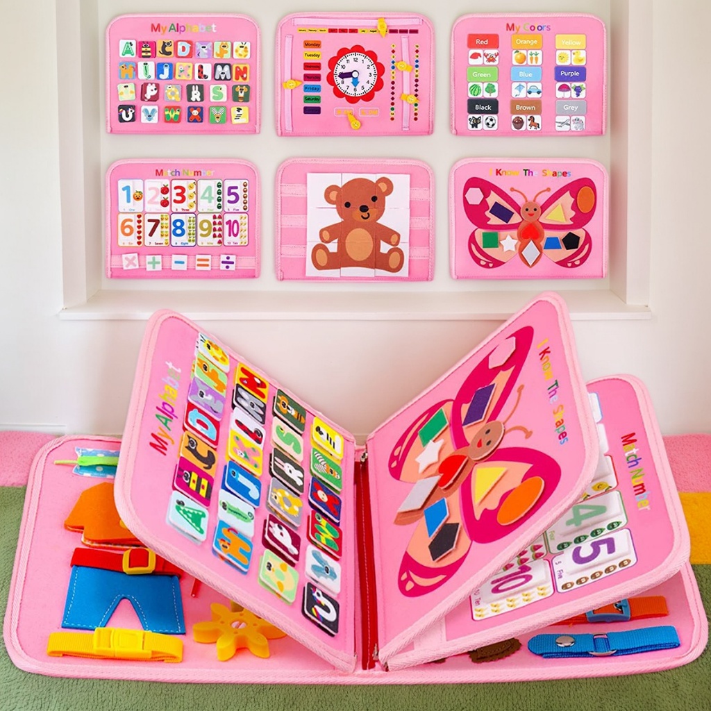 Montessori Busy Board Para Crianças-Brinquedos Sensoriais De Habilidades Básicas A Vida Com Botão De Zíper De Fivela em Oferta na Shopee