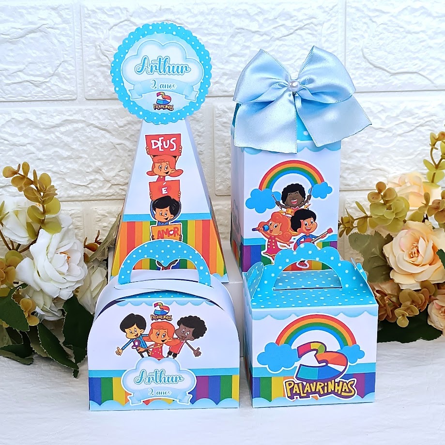 PEGUE E MONTE  Kit Festa Lembrancinhas Personalizadas 3 Palavrinhas Caixas Para Decoração De Aniversário