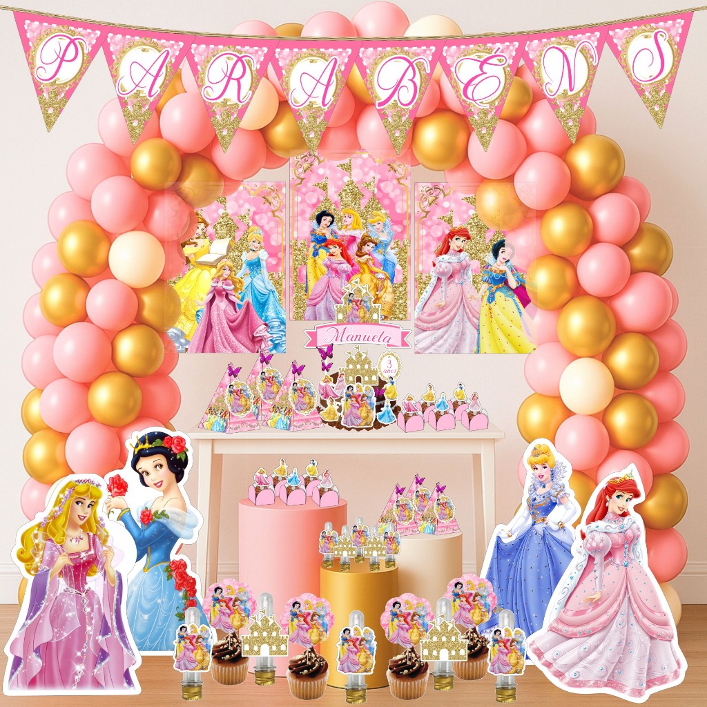 Kit Festa Aniversário Personalizado Princesas 78 itens - Decoração Mesversario Lembrancinhas