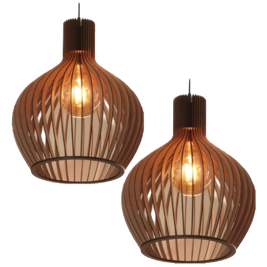Kit 2 Luminaria Pendente Lustre Grande De Madeira Marrom Sala De Jantar Varanda - 2gmm / sf
