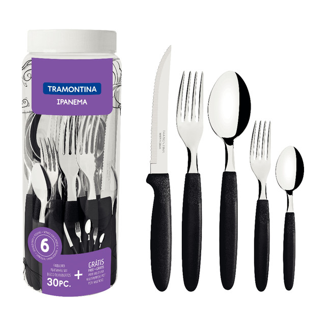 Faqueiro Inox Tramontina Ipanema 30 Peças Jogo De Talheres Cor Preto