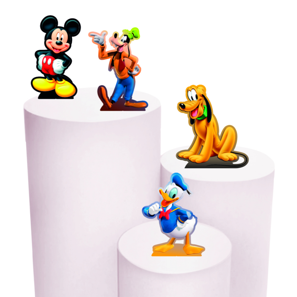 Kit de Display 4 de 20cm  Totens para Decoração de Festa Mickey e sua Turma em MDF Cortado a Laser