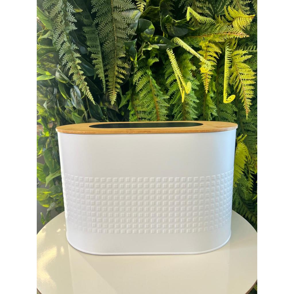 Porta Pães Grande Branco Premium com tampa de Bambu Origem Espanhola