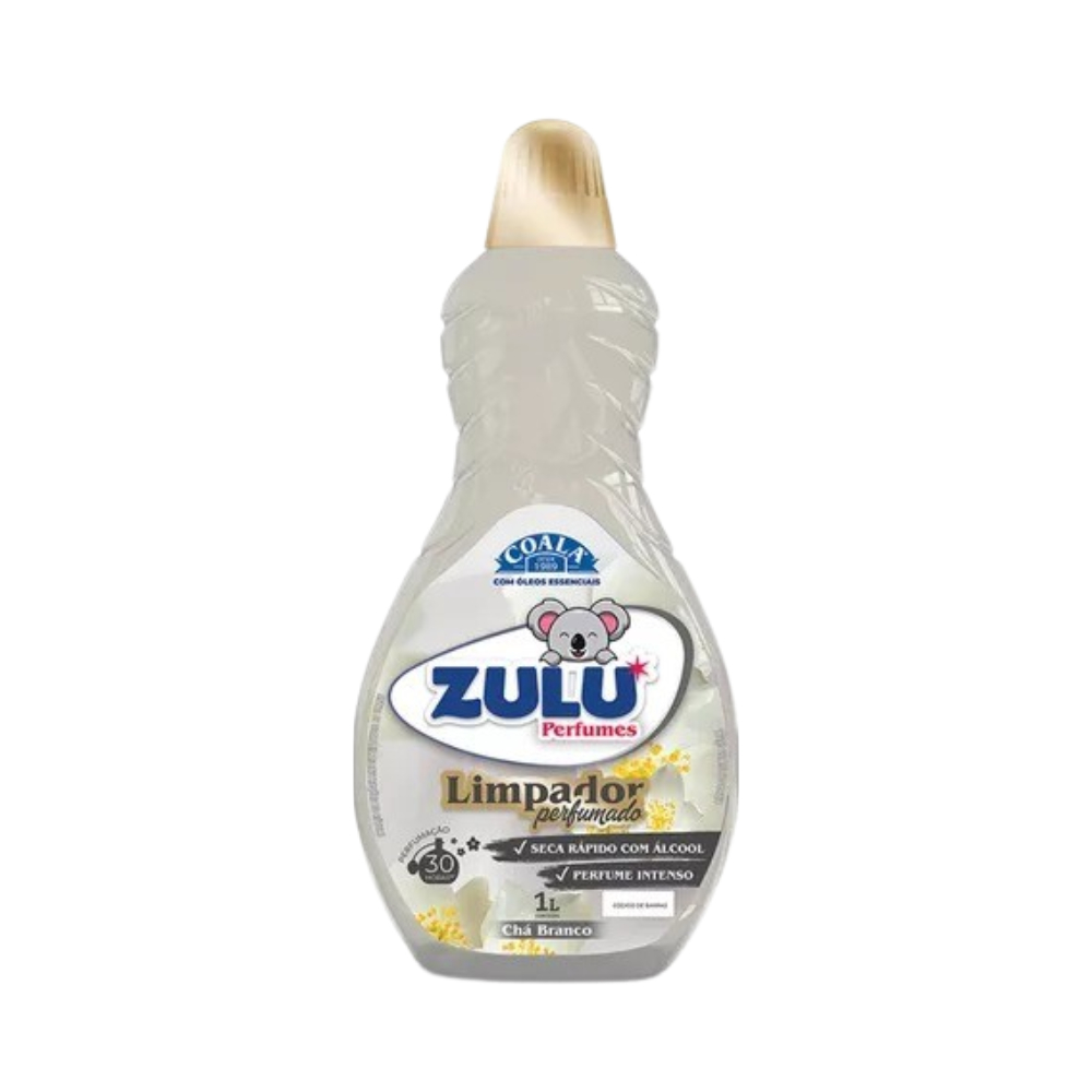 Limpador Zulu Coala Chá Branco 1L Perfume Limpeza Álcool Intenso Desinfeta Banheiro Quarto Cozinha