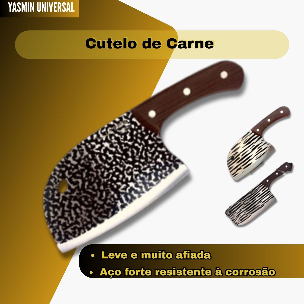 Imagem Cutelo de Carne de Alto Carbono Faca Osso Pesado Corte Premium Profissional Açougueiro