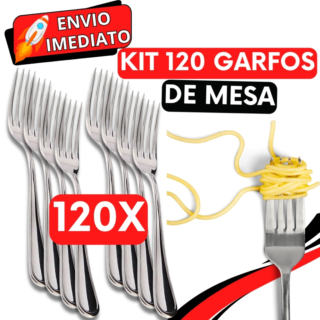 KIT Conjunto 120 Peças Garfo de Mesa Talher Aço Inox Polido Super Resistente Para Casa Restaurante Buffet Bar Refeição